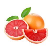 Delicious grapefruit with leaves slice, created with Generative AI png