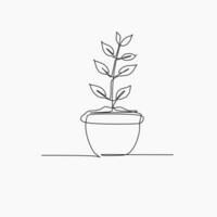 un línea dibujo de un planta en un maceta vector