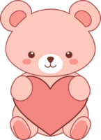 ai gerado desenho animado fofa Rosa Urso de pelúcia Urso segurando coração png