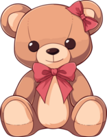 AI Generated a cute cartoon teddy bear with a red bow on its head in a sitting position. png