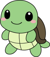 ai gegenereerd een decoratief sticker, schattig schildpad, licht groen tekenfilm karakter, staand Aan twee poten, glimlachen gelukkig. png