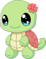 ai genererad en dekorativ klistermärke, söt sköldpadda, ljus grön tecknad serie karaktär, stående på två ben, leende lyckligt. png