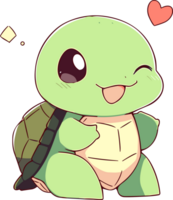 ai gegenereerd een decoratief sticker, schattig schildpad, licht groen tekenfilm karakter, staand Aan twee poten, glimlachen gelukkig. png