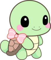 ai généré une décoratif autocollant, mignonne tortue, lumière vert dessin animé personnage, permanent sur deux jambes, souriant Heureusement. png