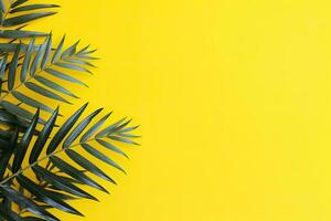 AI Generated Colorful Minimalism Palm leaves on yellow background photo