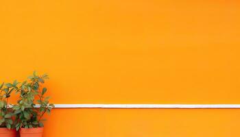 ai generado vistoso minimalismo brillante naranja pared antecedentes con en conserva plantas en el lado. foto