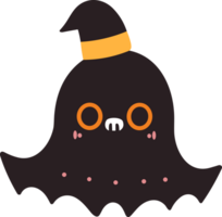 AI Generated clip art cute cartoon little ghost wearing witch hat for halloween png