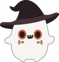 AI Generated clip art cute cartoon little ghost wearing witch hat for halloween png