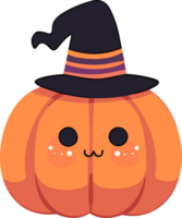 AI Generated cute Halloween pumpkin cartoon wearing witch hat png
