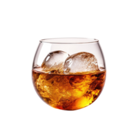 AI Generated Image Clipart Amber whiskey liquor in a clear glass with ice PNG