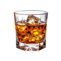 ai generado imagen clipart ámbar whisky espíritu en un claro vaso con hielo png