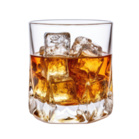 ai generato Immagine clipart ambra whisky liquore nel un' chiaro bicchiere con ghiaccio png