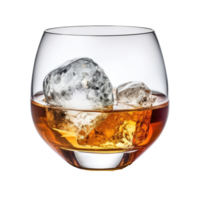 AI Generated Image Clipart Amber whiskey liquor in a clear glass with ice PNG