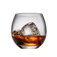 AI Generated Image Clipart Amber whiskey liquor in a clear glass with ice PNG