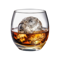 AI Generated Image Clipart Amber whiskey liquor in a clear glass with ice PNG