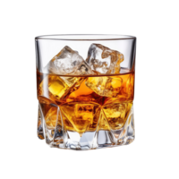 AI Generated Image Clipart Amber whiskey liquor in a clear glass with ice PNG