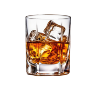 AI Generated Image Clipart Amber whiskey liquor in a clear glass with ice PNG