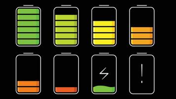 Set of battery charge indicator icons. battery charge from high to low. vector illustration