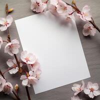 blank paper for congratulations with sakura flower, AI Generated photo