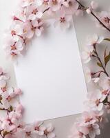 blanco papel para Felicidades con sakura flor, ai generado foto