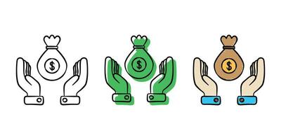 set of hand drawn illustration financial icon with color variant vector