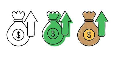 set of hand drawn illustration financial icon with color variant vector