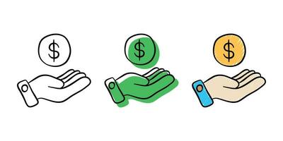 set of hand drawn illustration financial icon with color variant vector