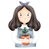 A cute woman with plant png