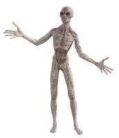 Grey alien on transparent background, 3d render png