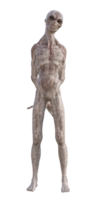 Grey alien on transparent background, 3d render png