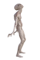 Grey alien on transparent background, 3d render png