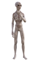 Grey alien on transparent background, 3d render png