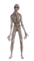 Grey alien on transparent background, 3d render png