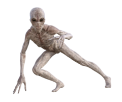 Grey alien on transparent background, 3d render png