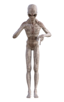 Grey alien on transparent background, 3d render png