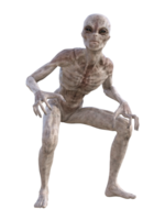 Grey alien on transparent background, 3d render png