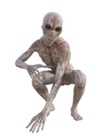 Grey alien on transparent background, 3d render png