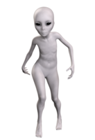 Grey alien on transparent background, 3d render png