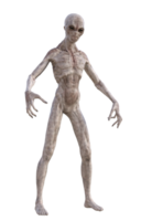 Grey alien on transparent background, 3d render png