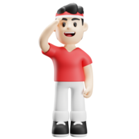 3d male character independence day of indonesia saluting people png