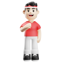 3d masculino personagem independência dia do Indonésia com Forte punho png