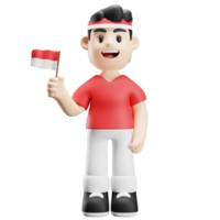 3d male character independence day of indonesia holding indonesian flag png