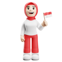 3d female character independence day of indonesia holding indonesian flag png