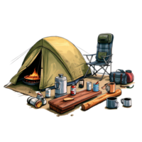 camping tent, camping equipment, and firewood png