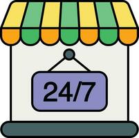 Shop 24 7 open color outline icon design style vector