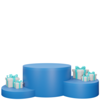 3D Blue Podium with Gift Boxes png