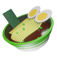 3D Bowl of Noodles with Eggs and a Seaweed Illustration. Asian Food Illustration png