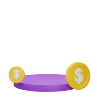 3d dinero y púrpura podio png