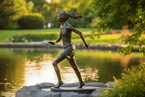 un estatua trotar en un parque, disfrutando su diario ejercicio rutina foto