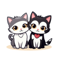 cartoon cat and kitten couple on transparent background png